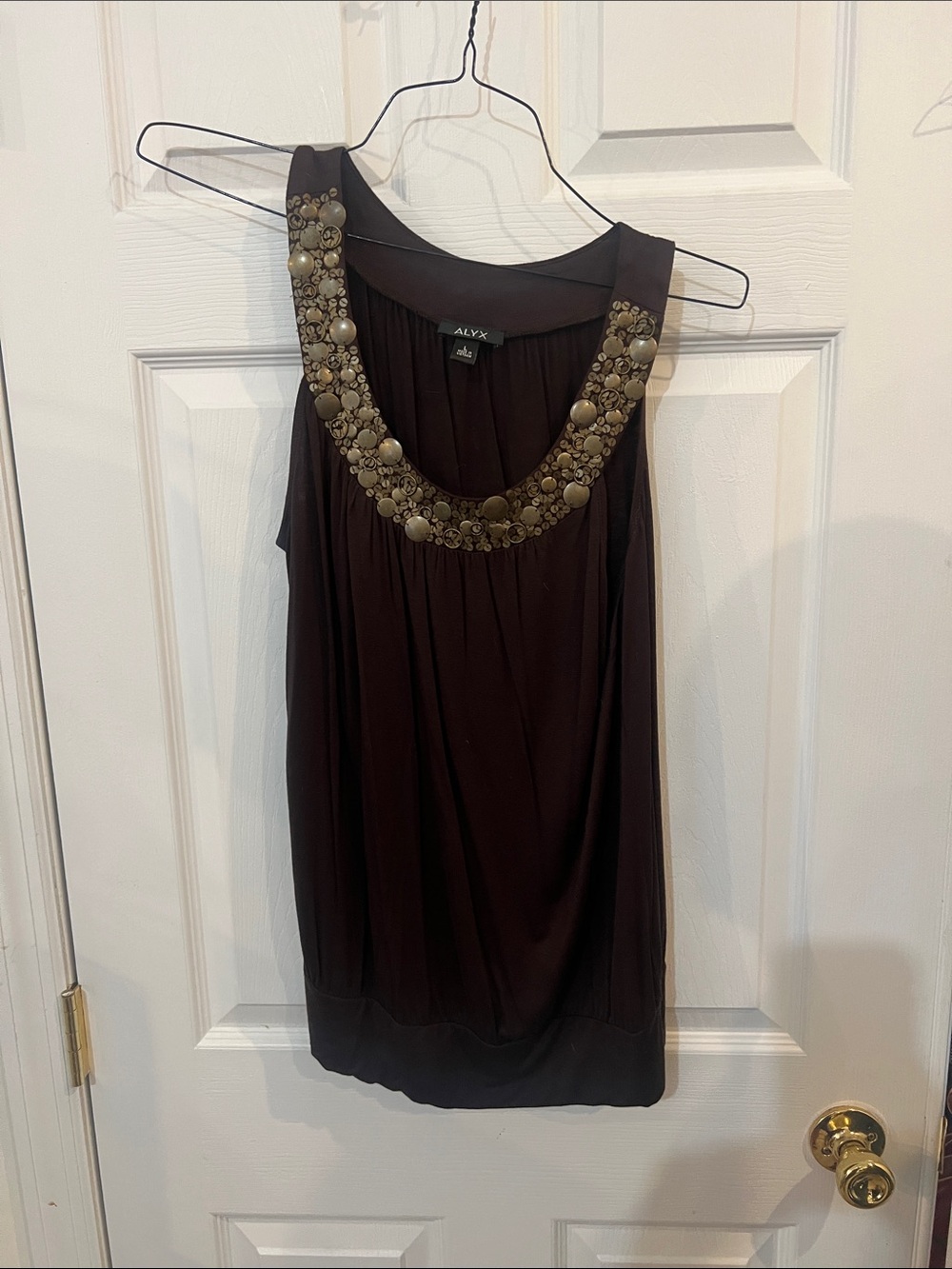 Alyx Black Sleeveless Tank with Gold Bead Embellished Scoop B107